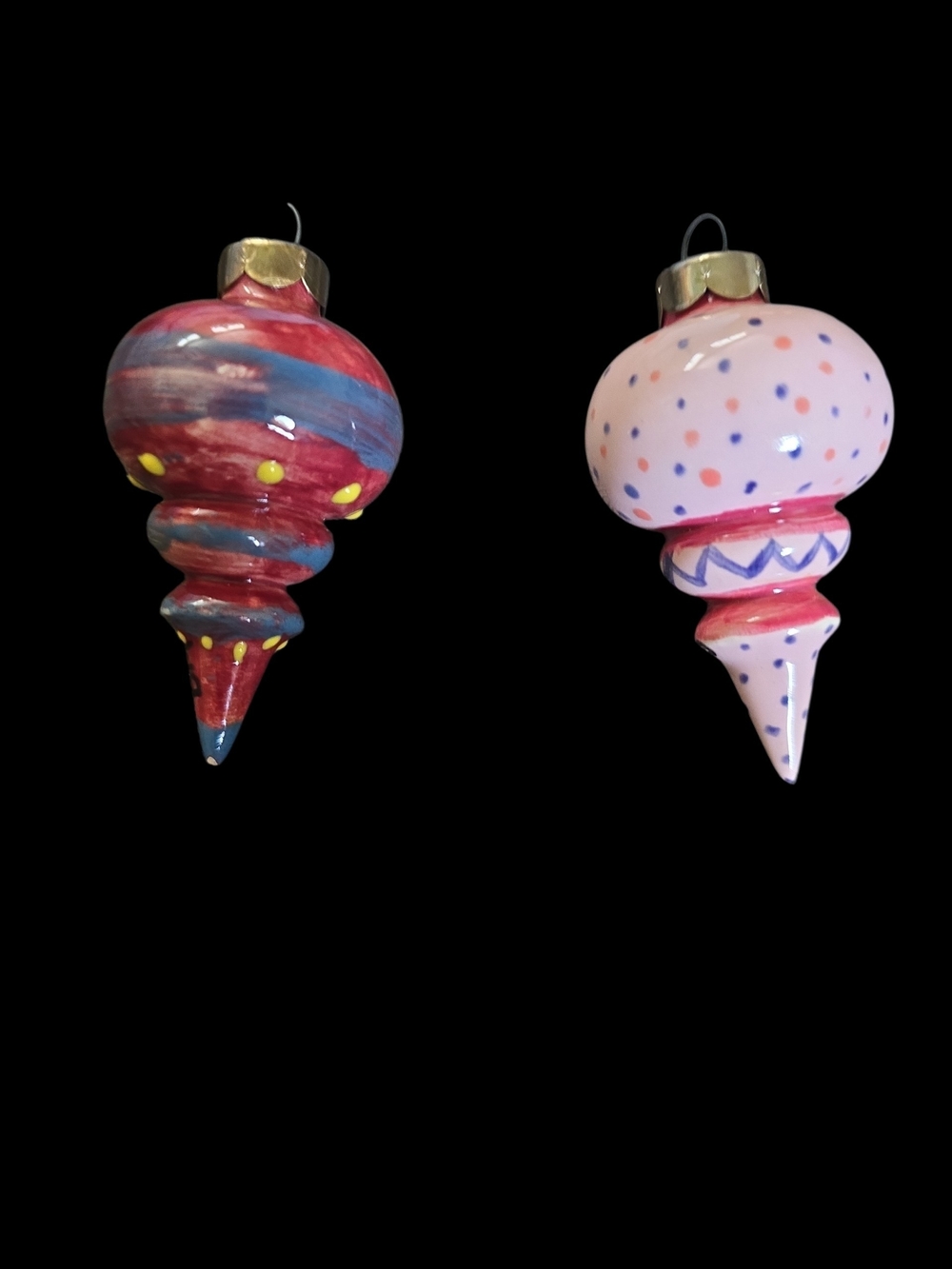 Pink and Red Hand-Painted Holiday Ornaments